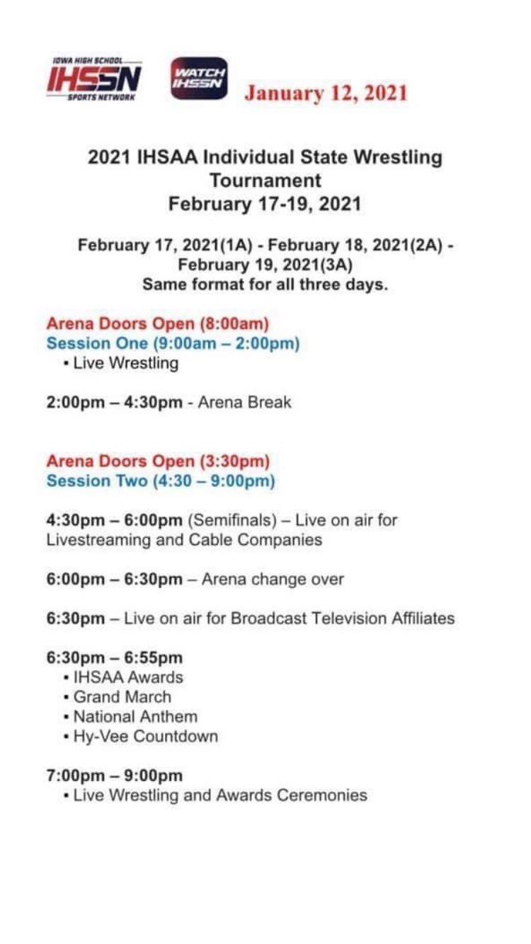 STATE WRESTLING SCHEDULE